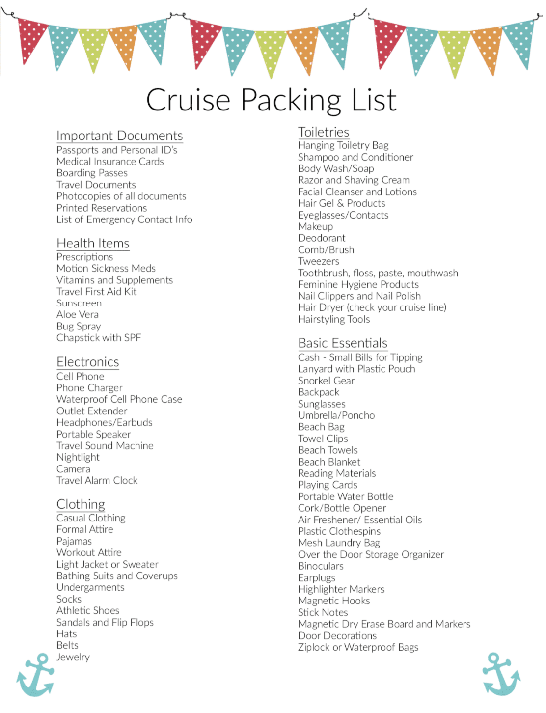 Cruise Packing List