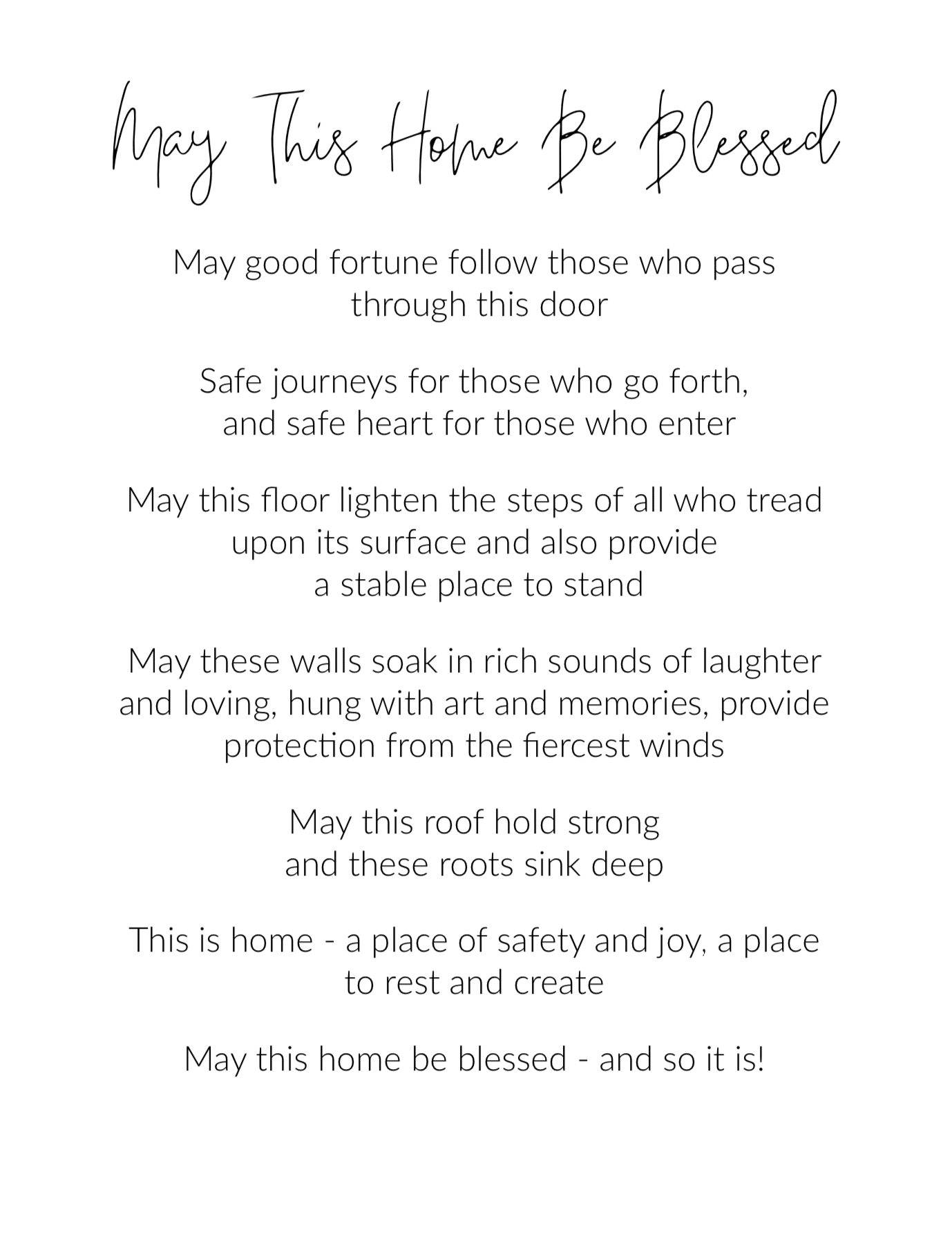Home Blessing Printable Poem