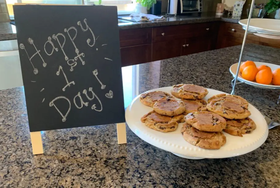 Happy First Day of School sign & cookies