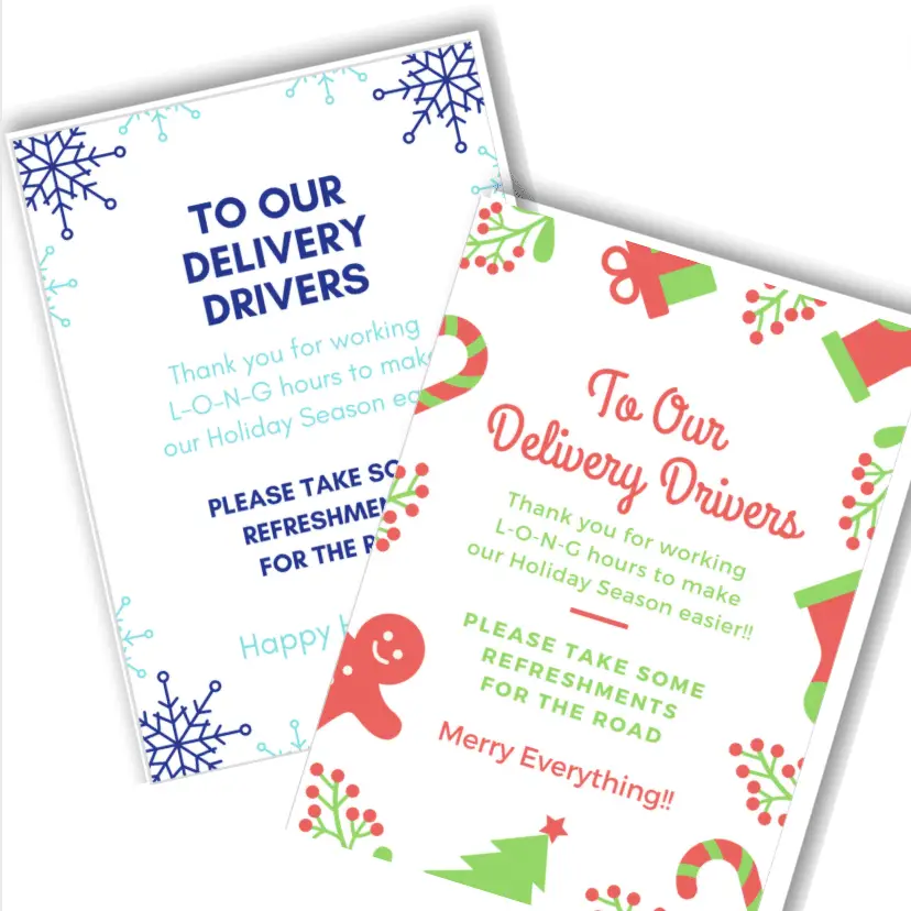 Delivery Driver Printable Snack Signs