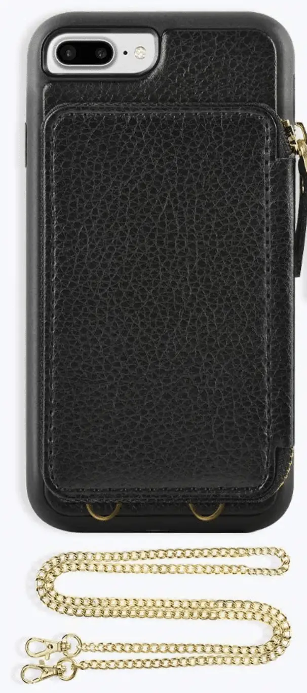 Black leather cell phone case purse