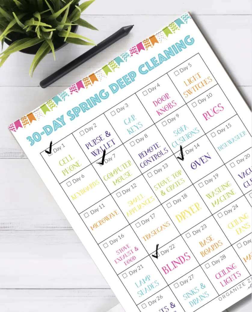 Spring Cleaning Calendar with check marks