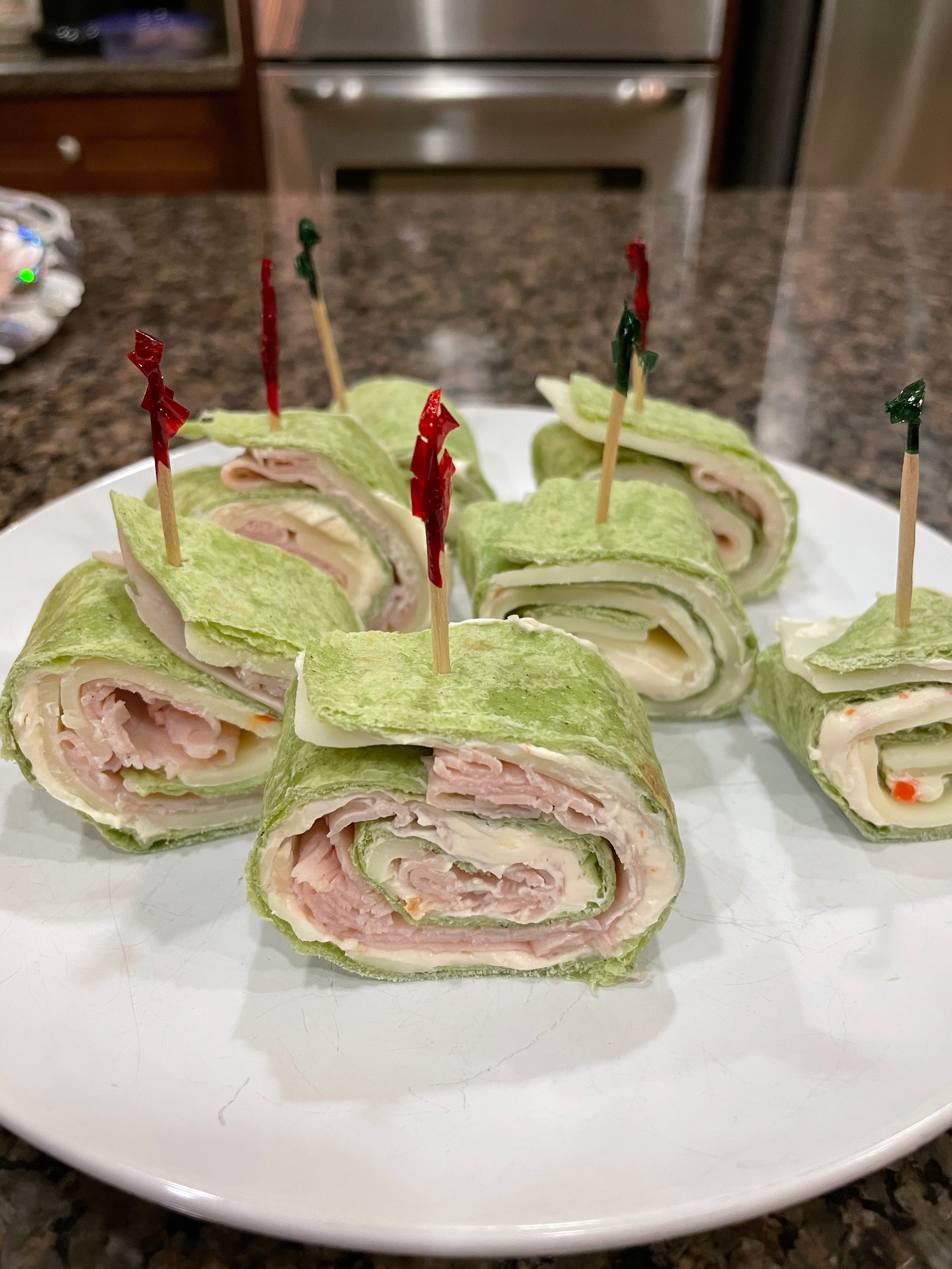 Grinch Rollup Pinwheel appetizers