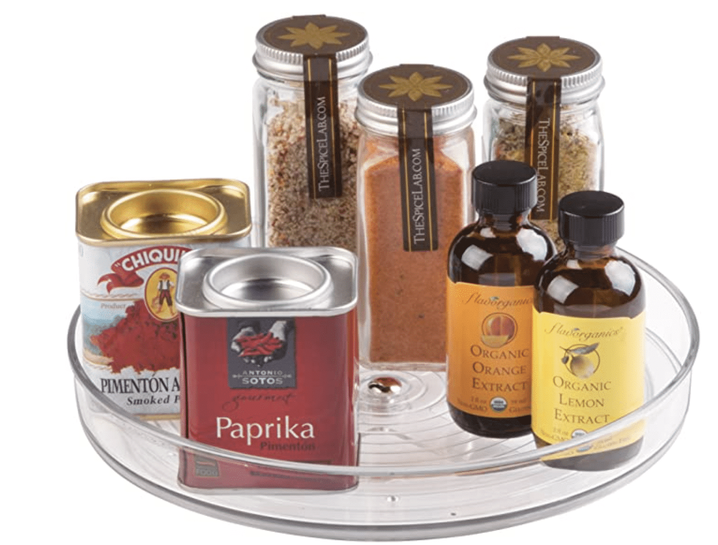 Clear acrylic lazy susan with spices