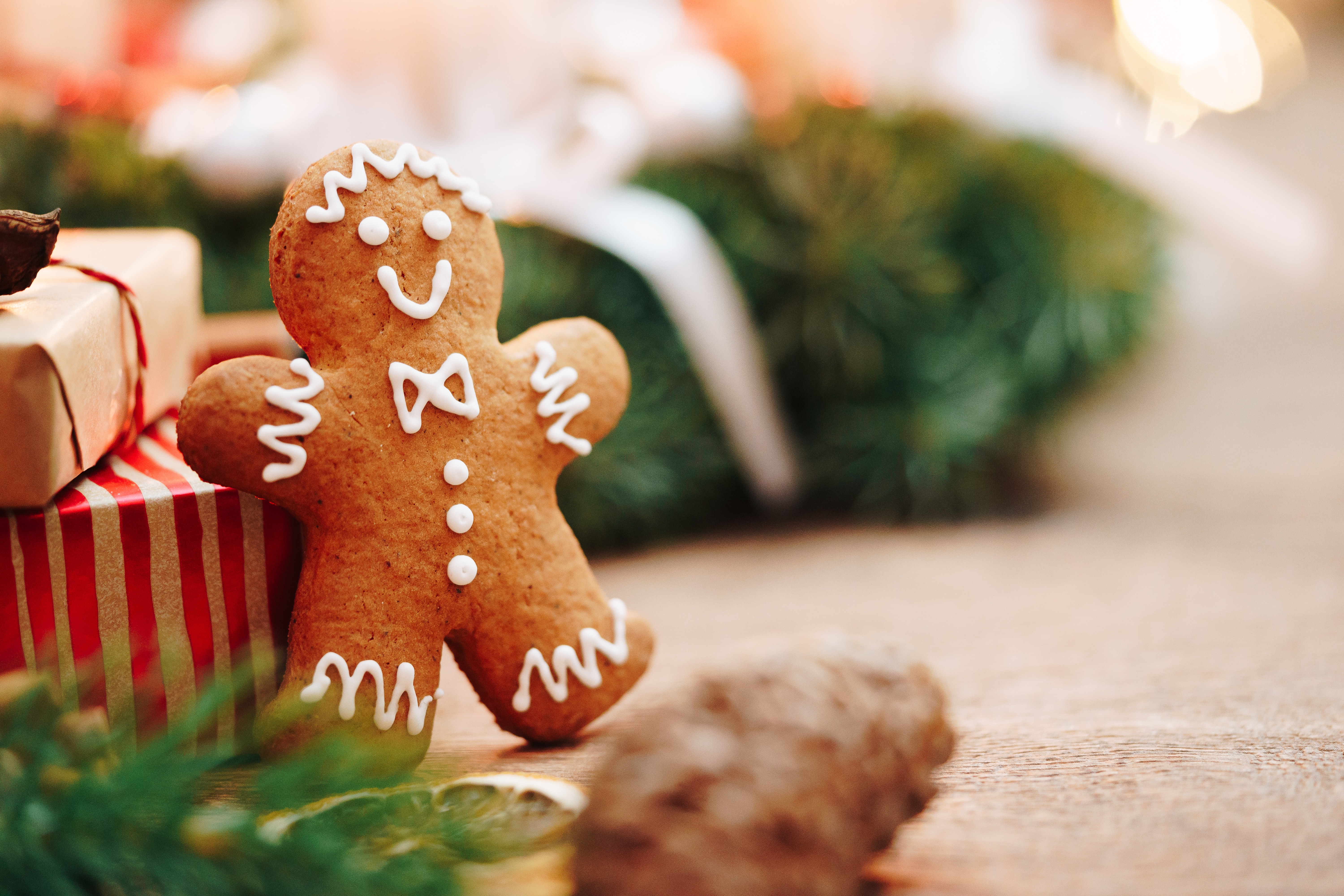 Gingerbread man with holiday decor
