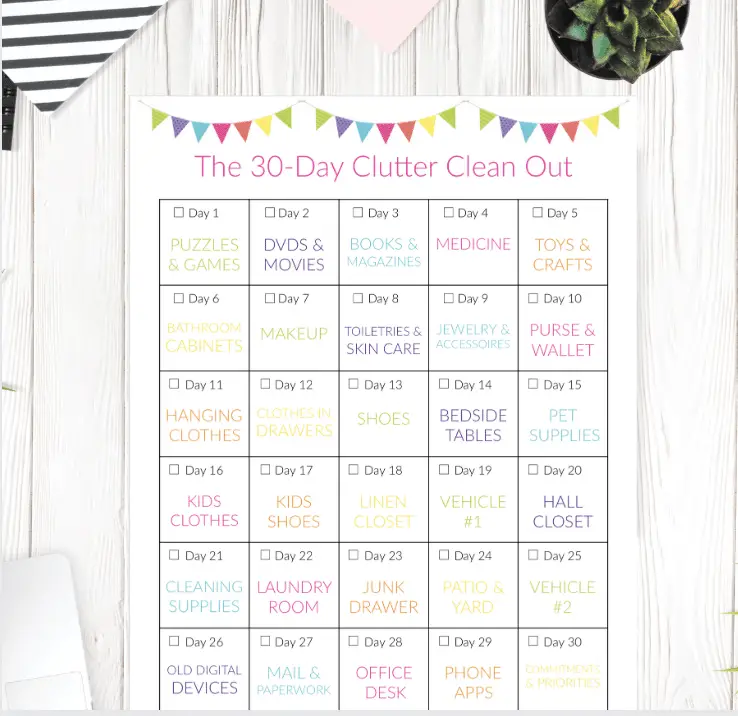 30 Day Clutter Clean Out Printable Calendar