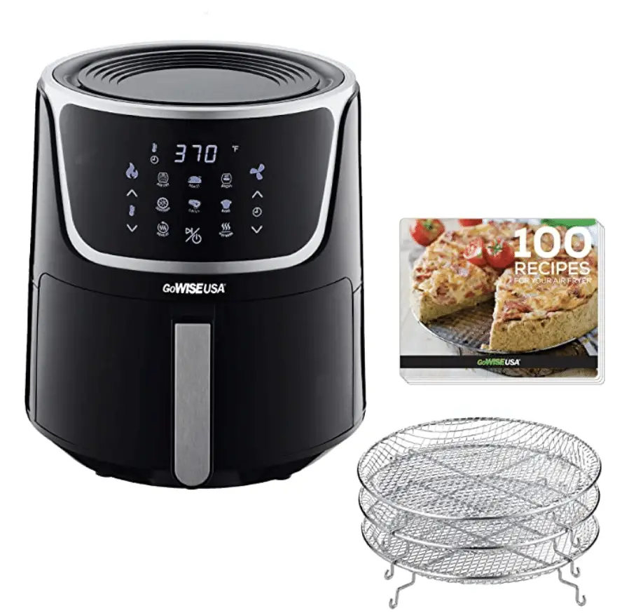 air fryer with cookbook and dehydrator trays