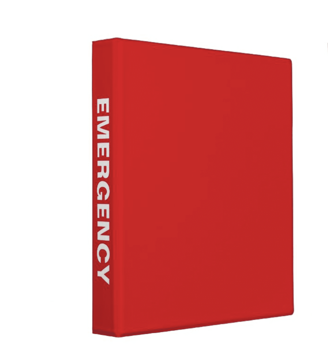 red emergency binder