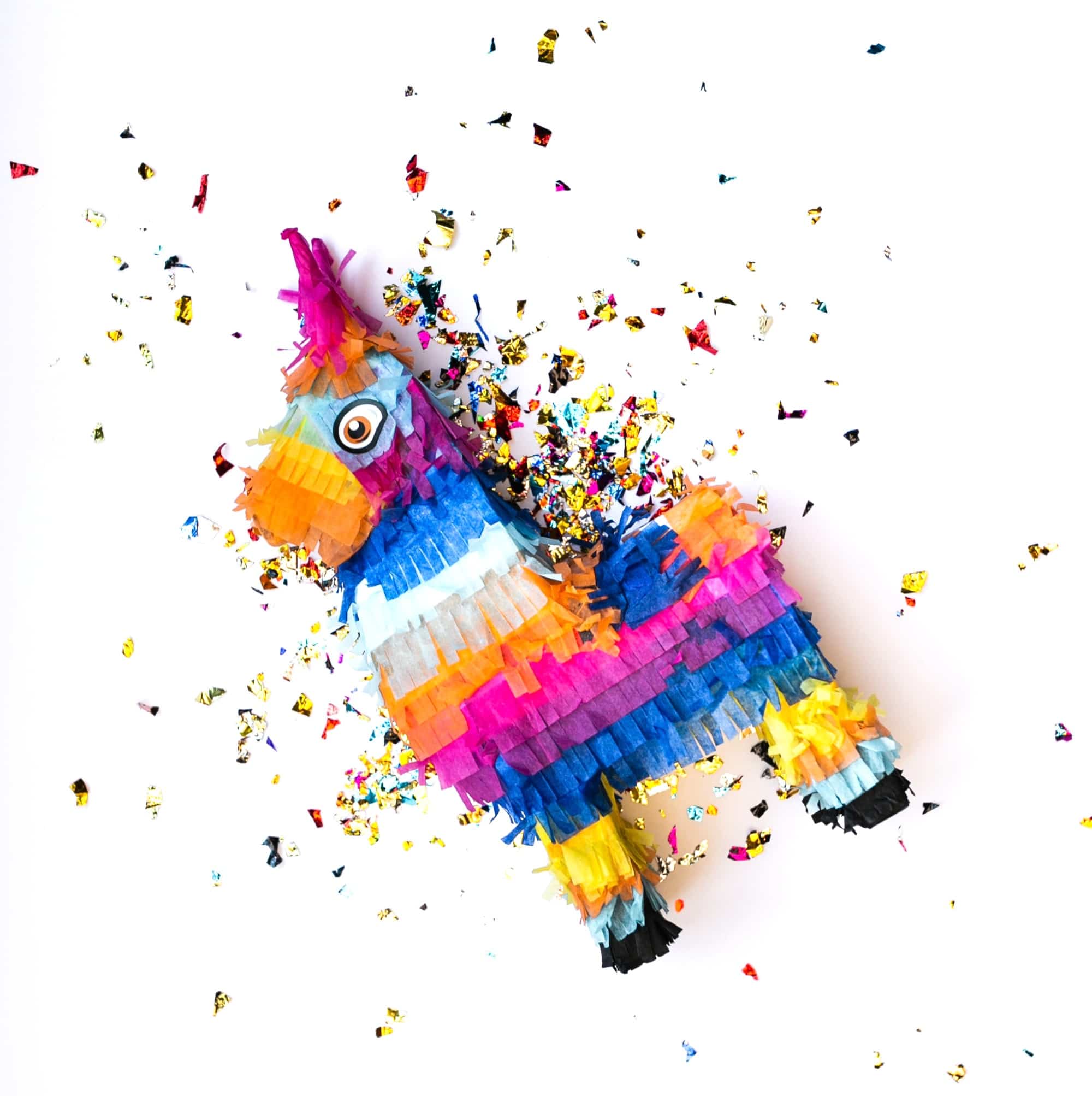 colorful pinata with confetti