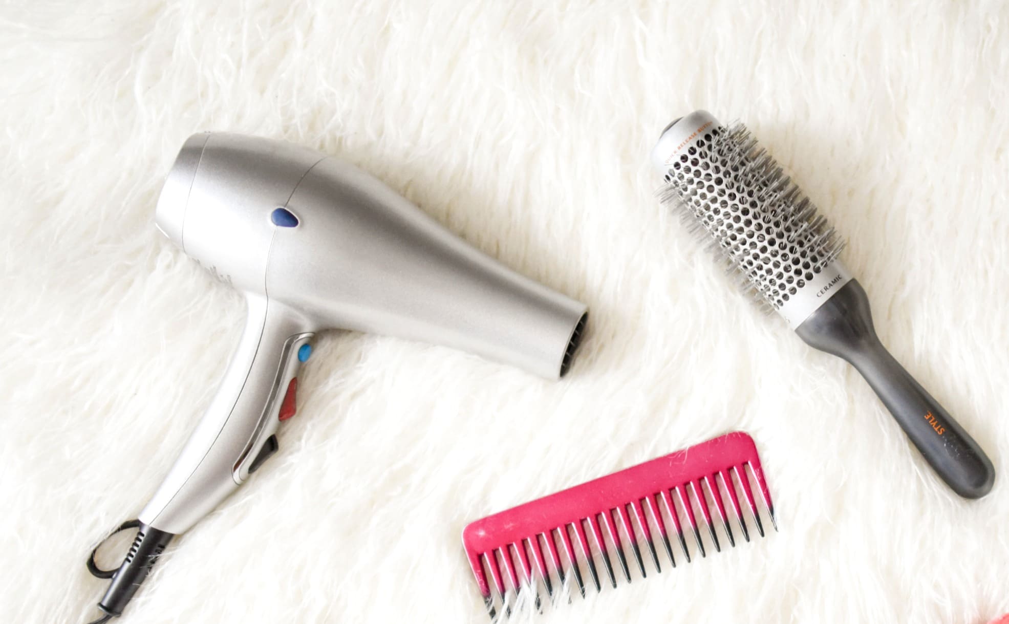 Hair dryer, comb and brush