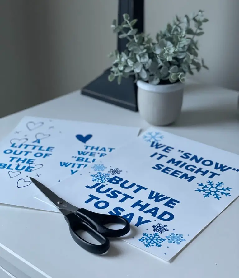 Blue care package printable box tags with scissors