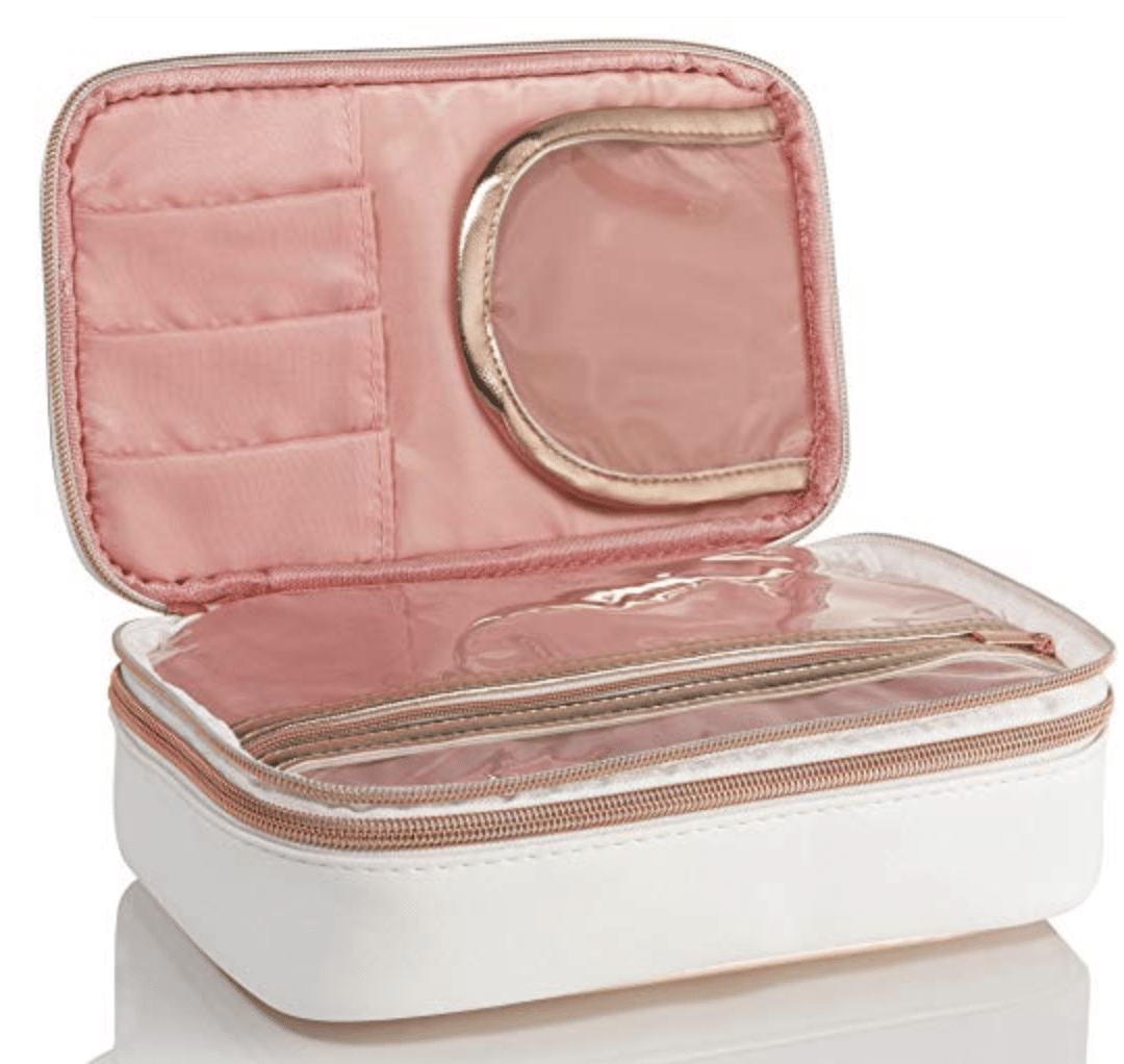 Makeup Bag Organizer in White and Rose Gold Color Scheme