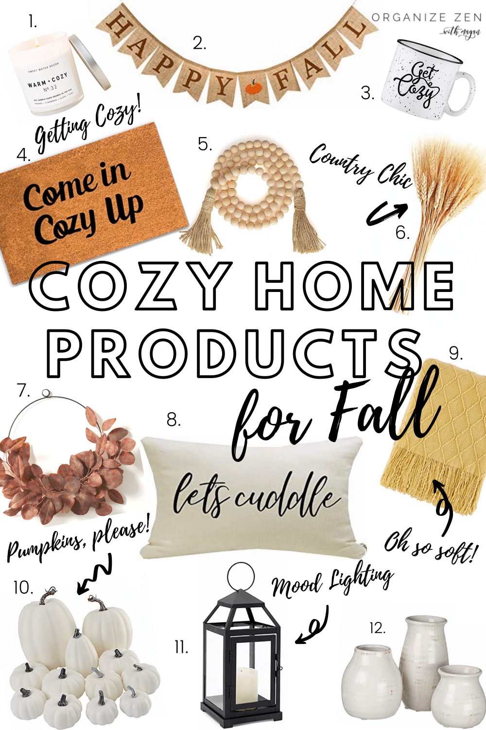 Collection of cozy home decor for fall