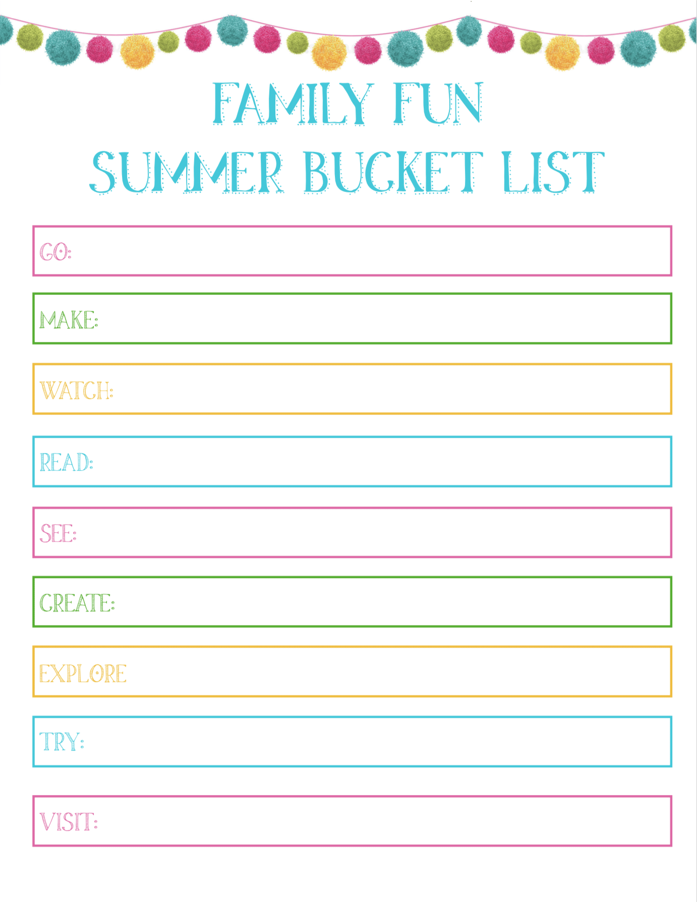 Printable Summer Bucket List