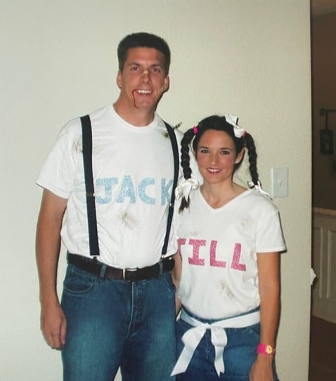man and woman dressed as Jack and Jill for Halloween