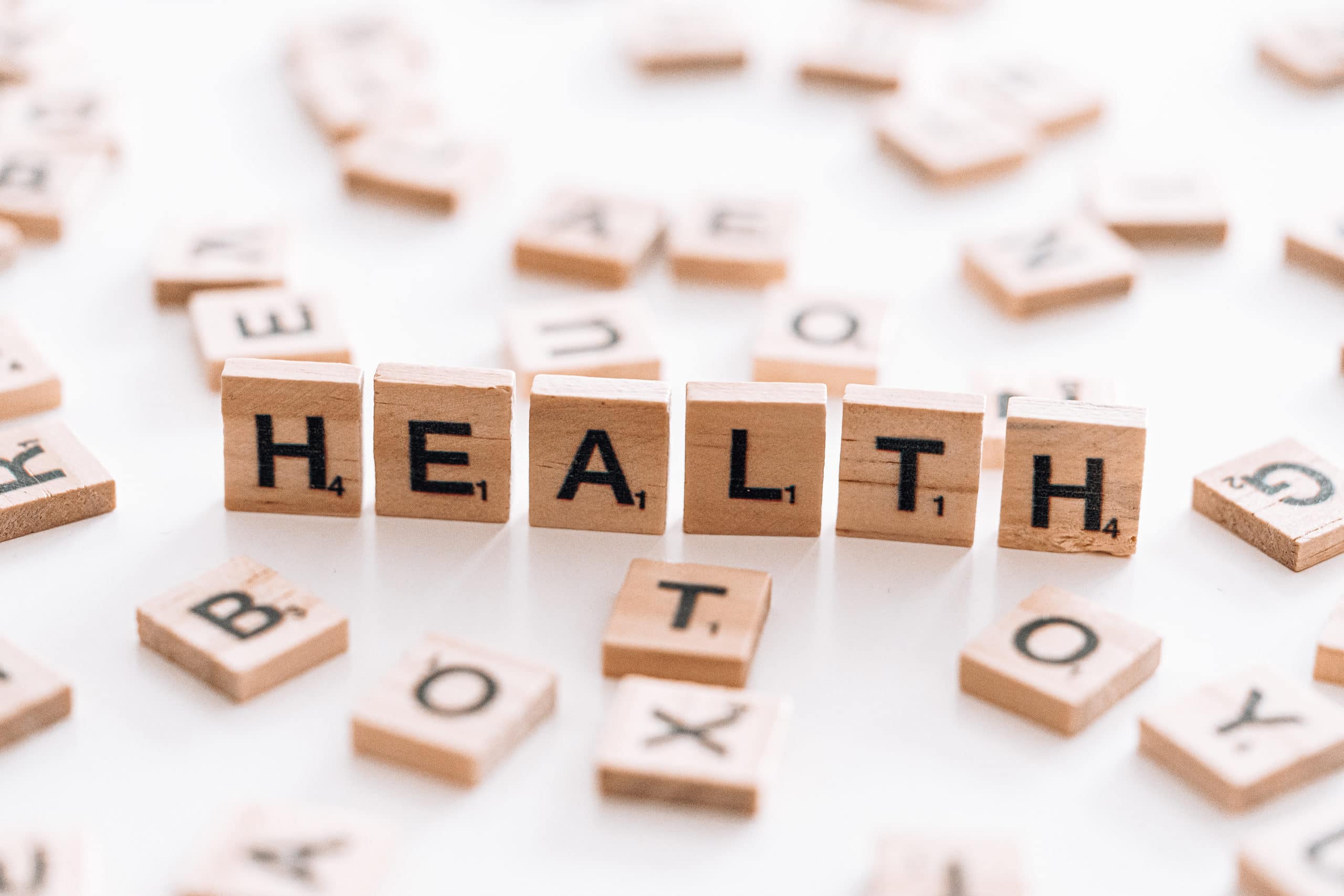 HEALTH spelled in Scrabble letters
