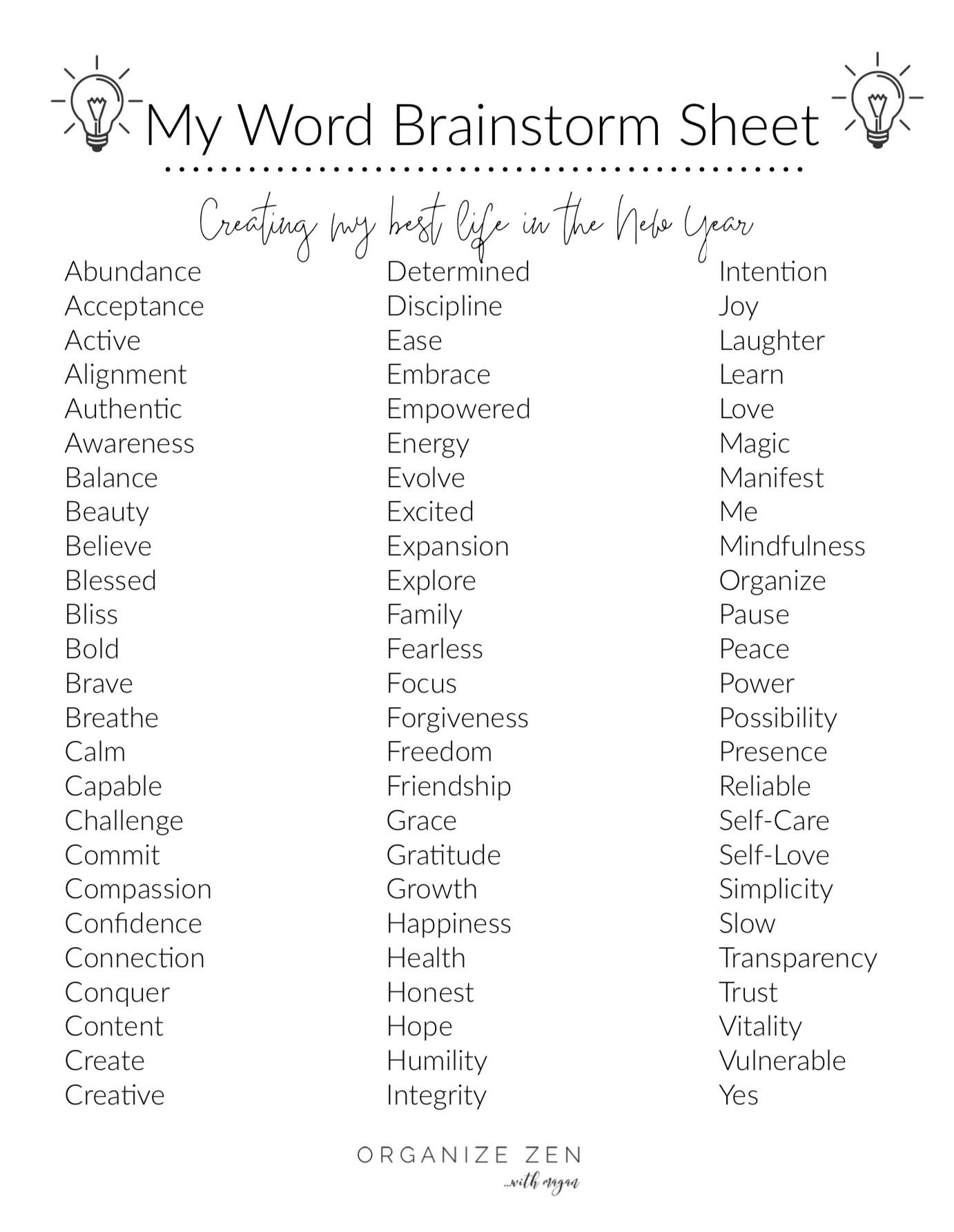 My One Word Brainstorm List