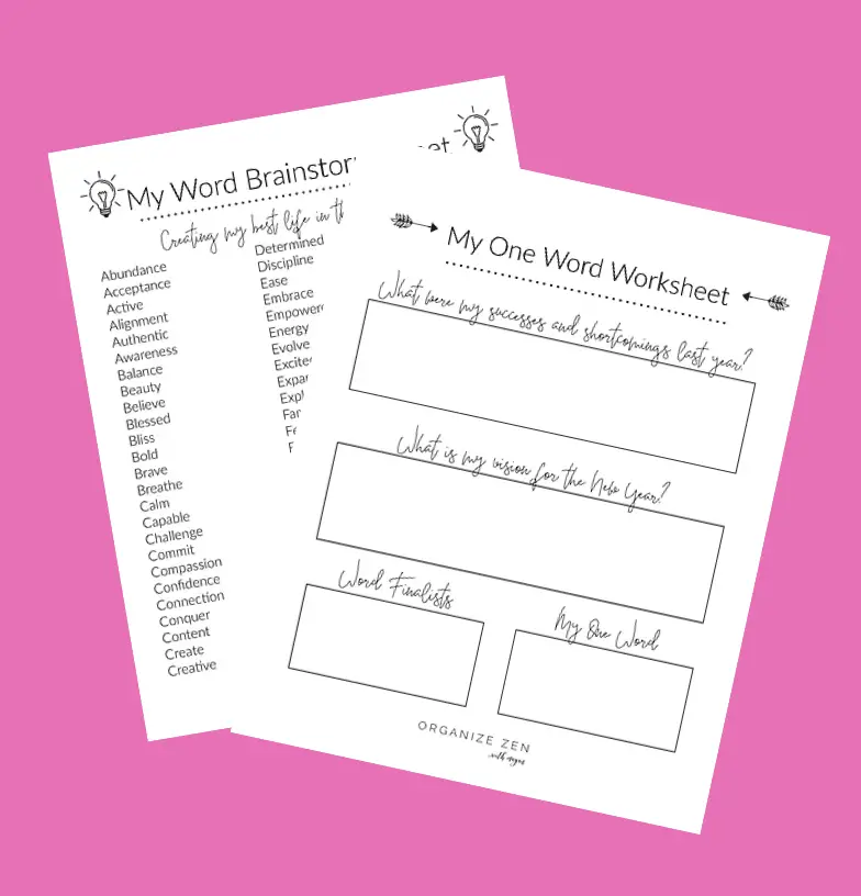 One Word for New Year Printable Worksheets 
