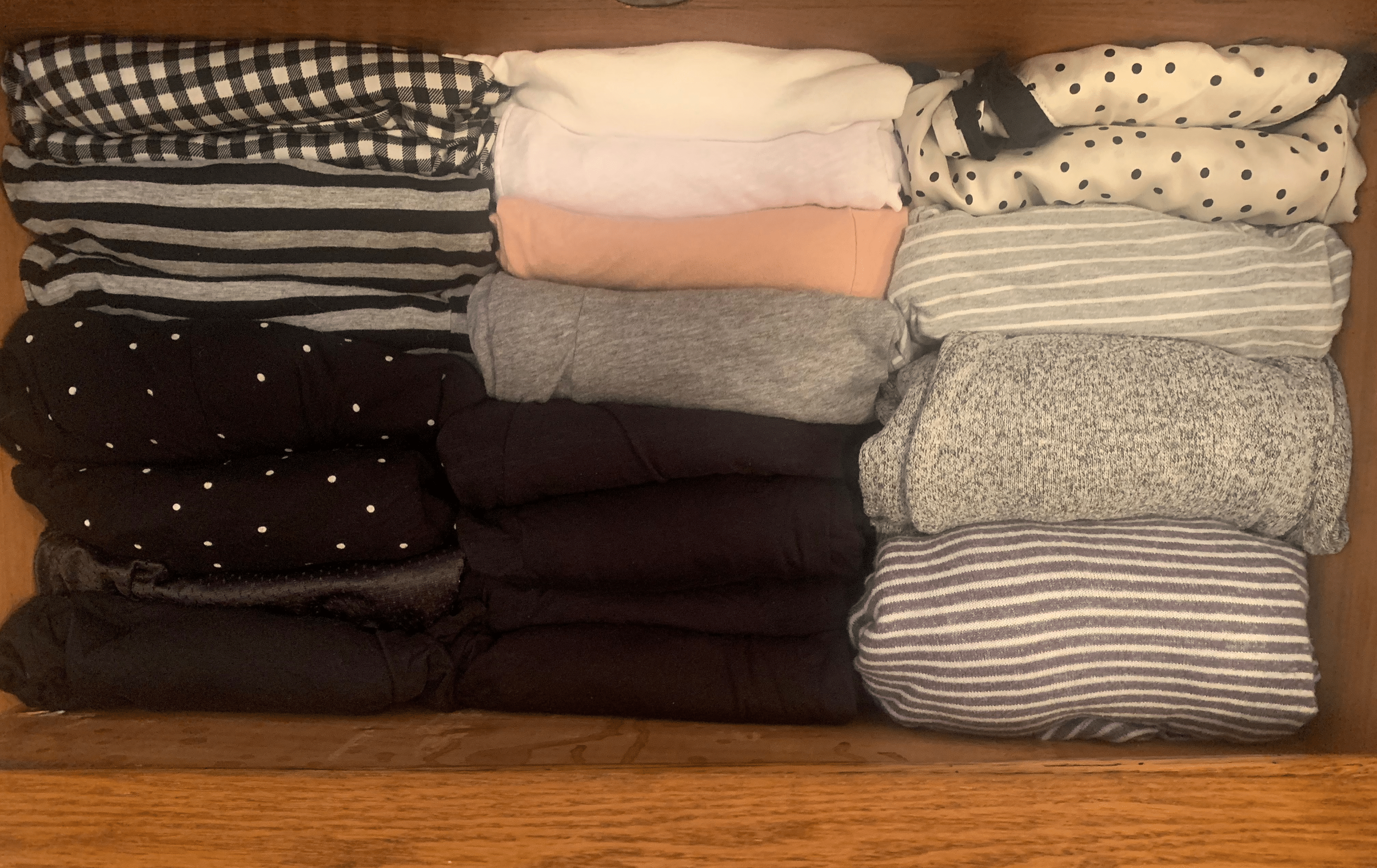 Organized drawer with neatly folded clothes