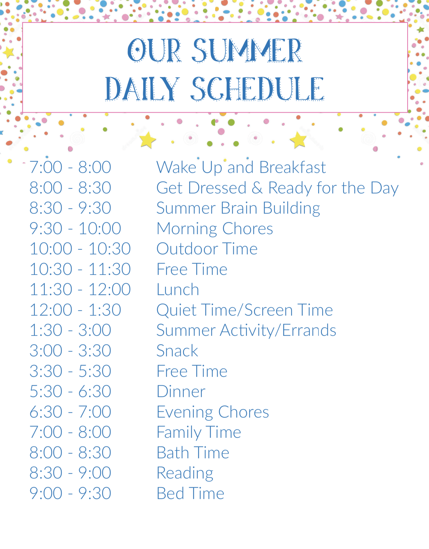 our summer daily schedule