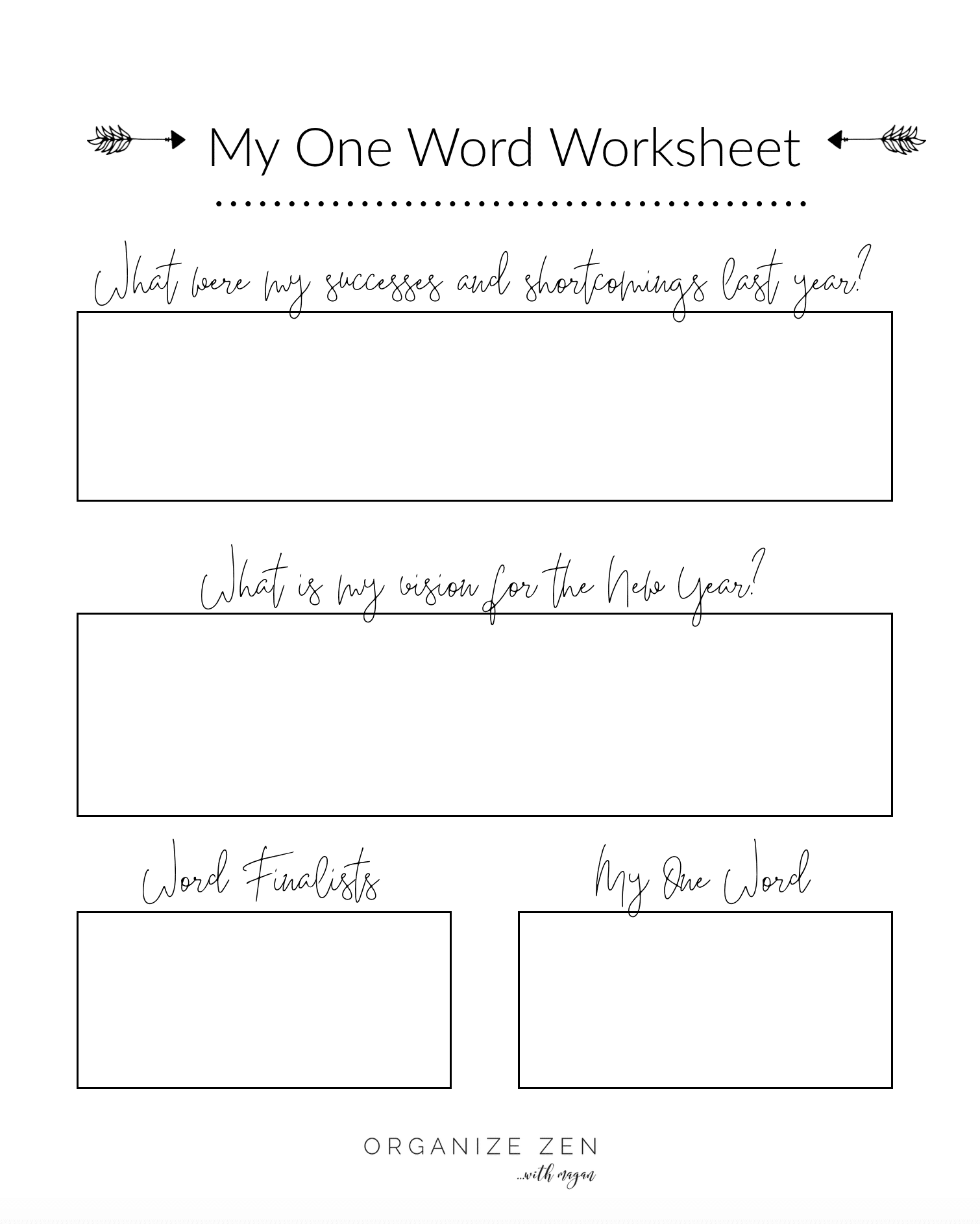 My One Word for New Year Reflection Printable worksheet
