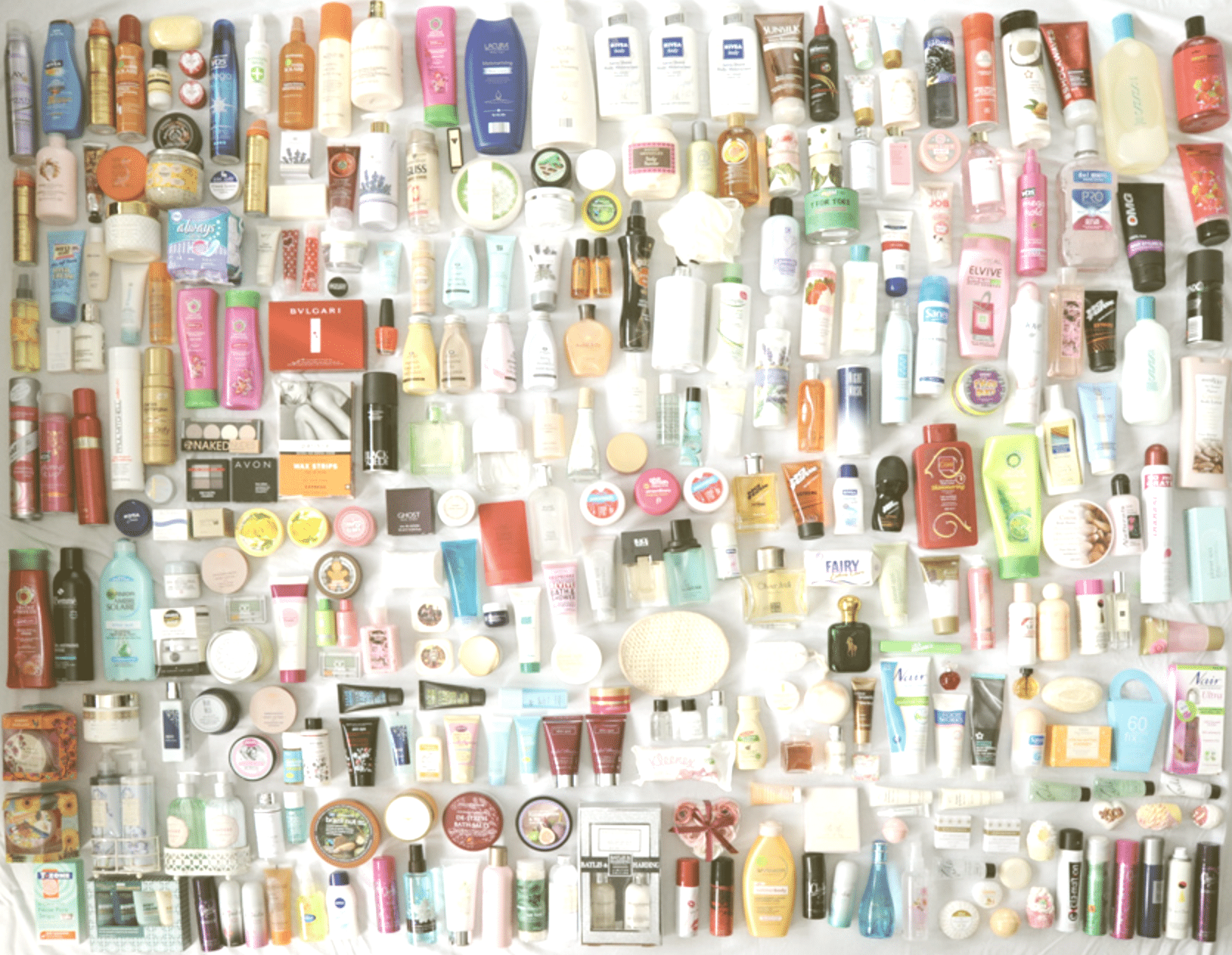 A large collection of toiletries 