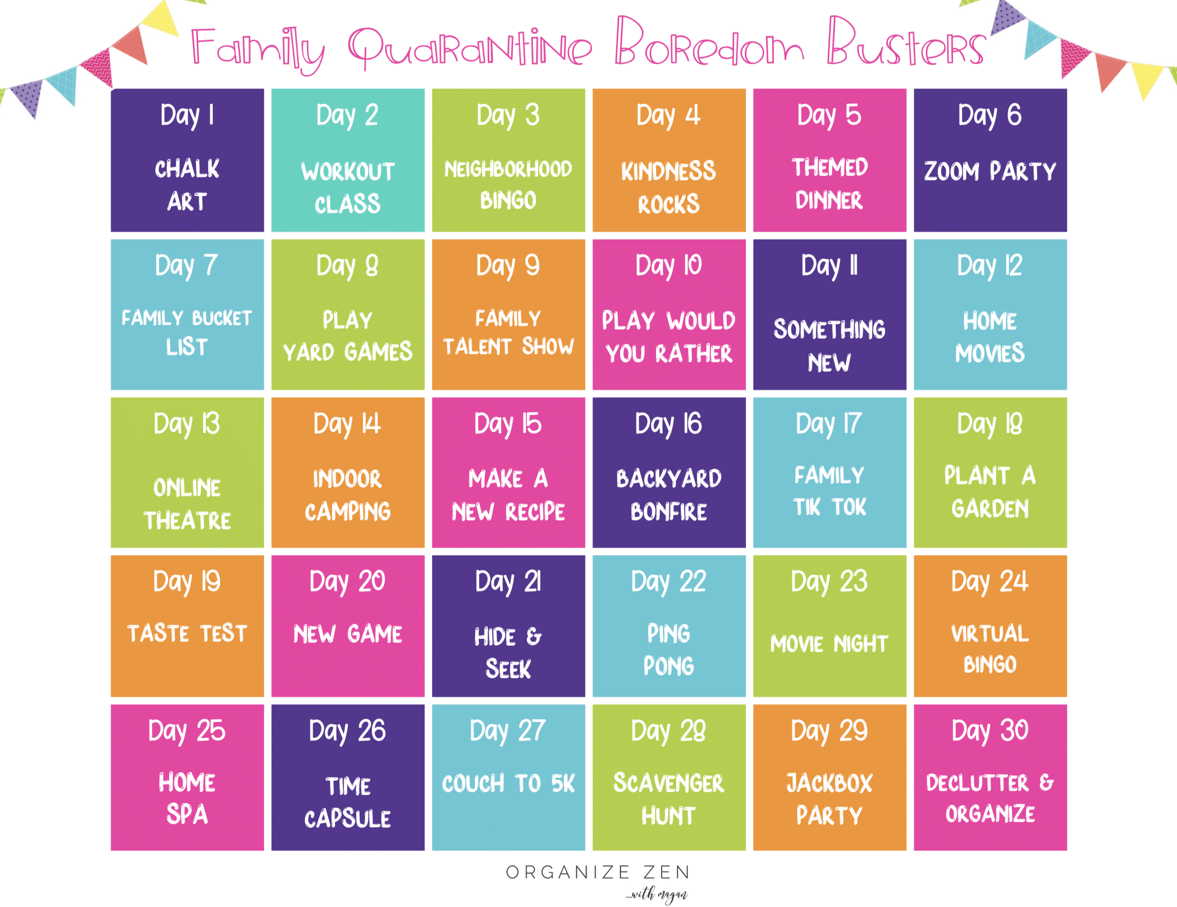 30 Creative Family Activities Printable Calendar