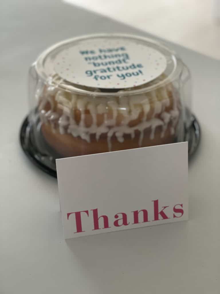 Bundt Cake with "Thank You" card