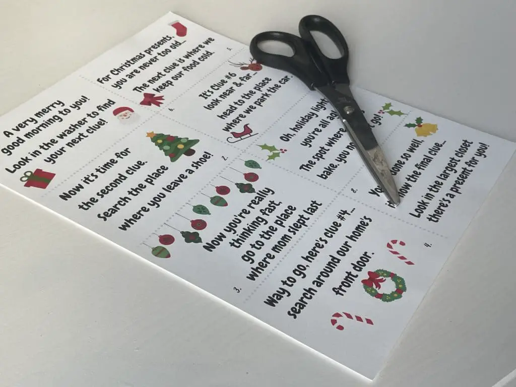 Scissors with printable Christmas scavenger hunt