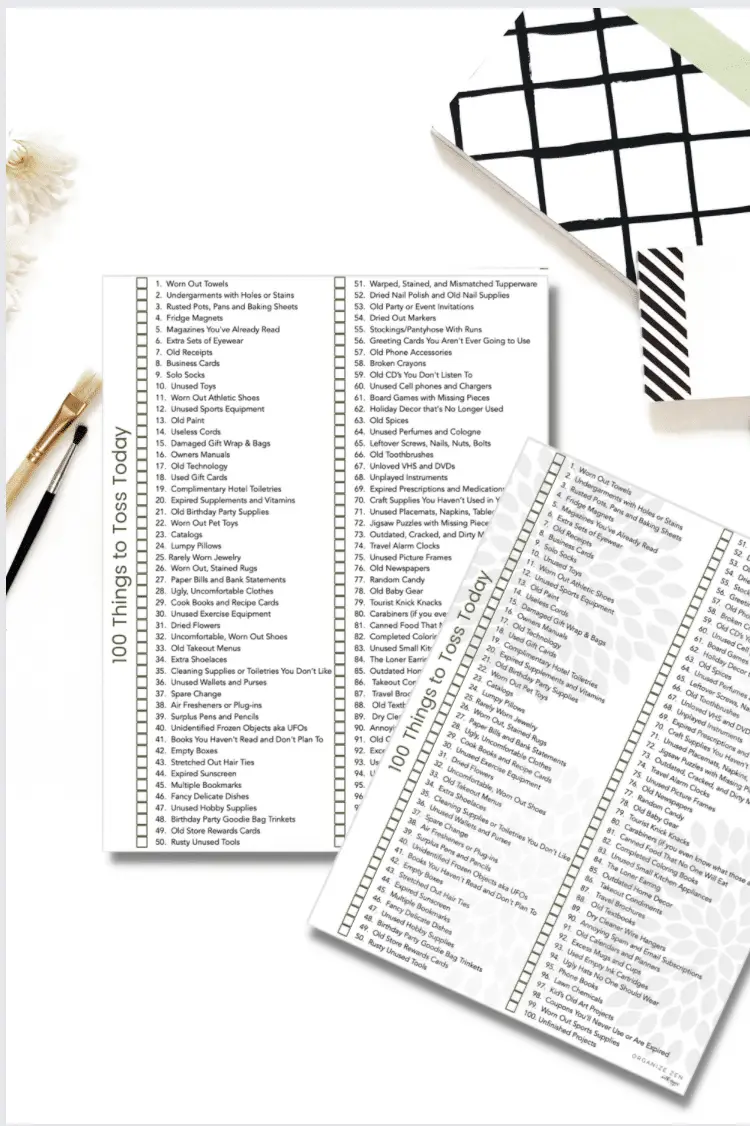 100 Things to Toss Printable