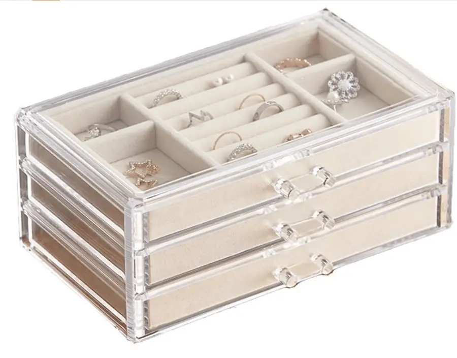 Acrylic three drawer jewelry box