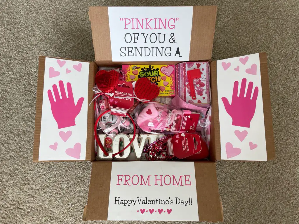 Valentine's Day Care Package with goodies and treats