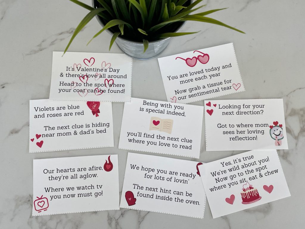 Valentine's Day Scavenger Hunt Clue Cards