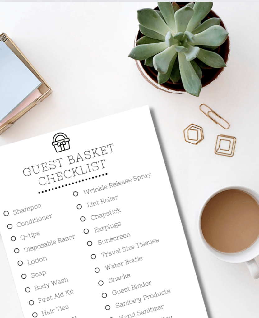 Guest Welcome Basket Contnets Printable Checlist