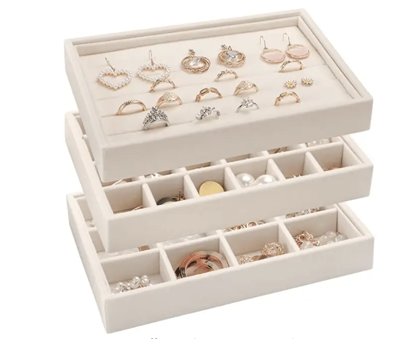 Velvet stackable jewelry organizer trays