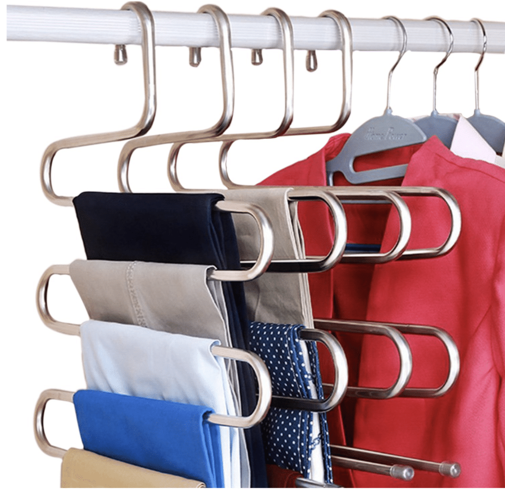 Stainless Steel S hangers hanging in a closet