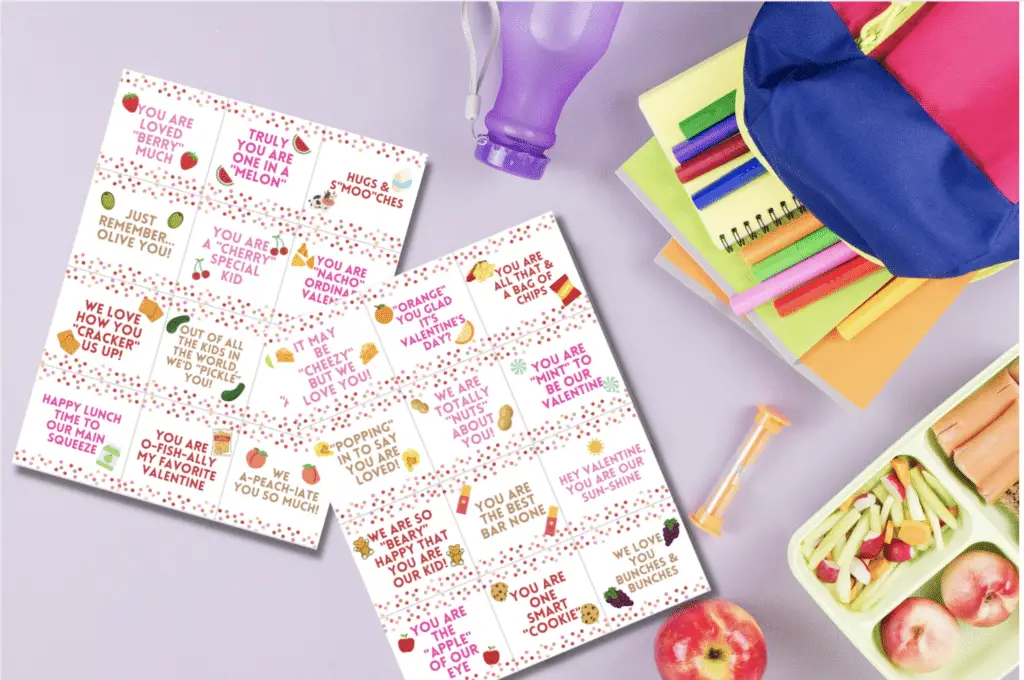 Printable valentine lunch box notes