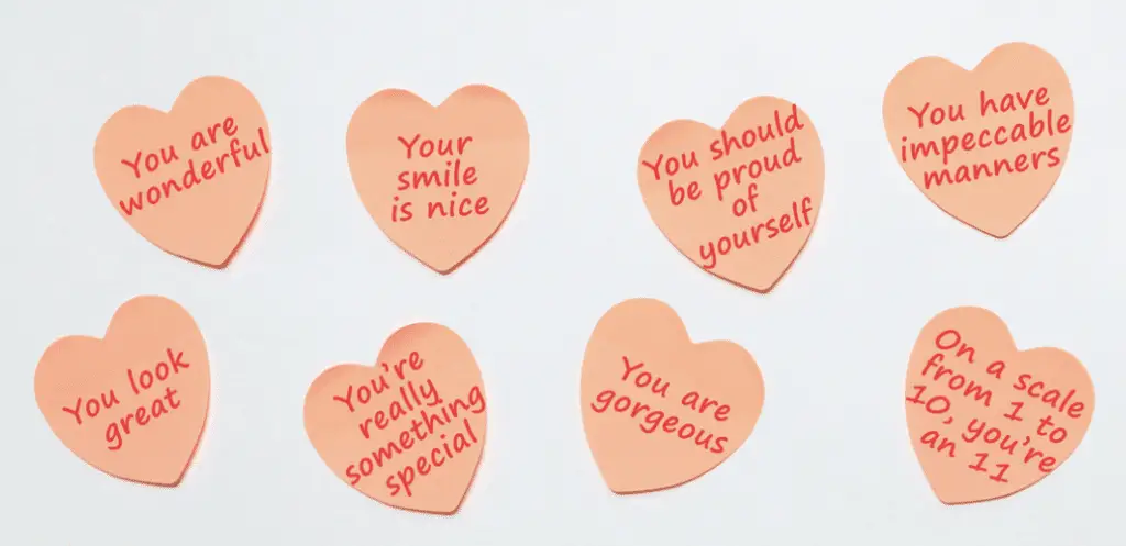 Compliments written in heart notes