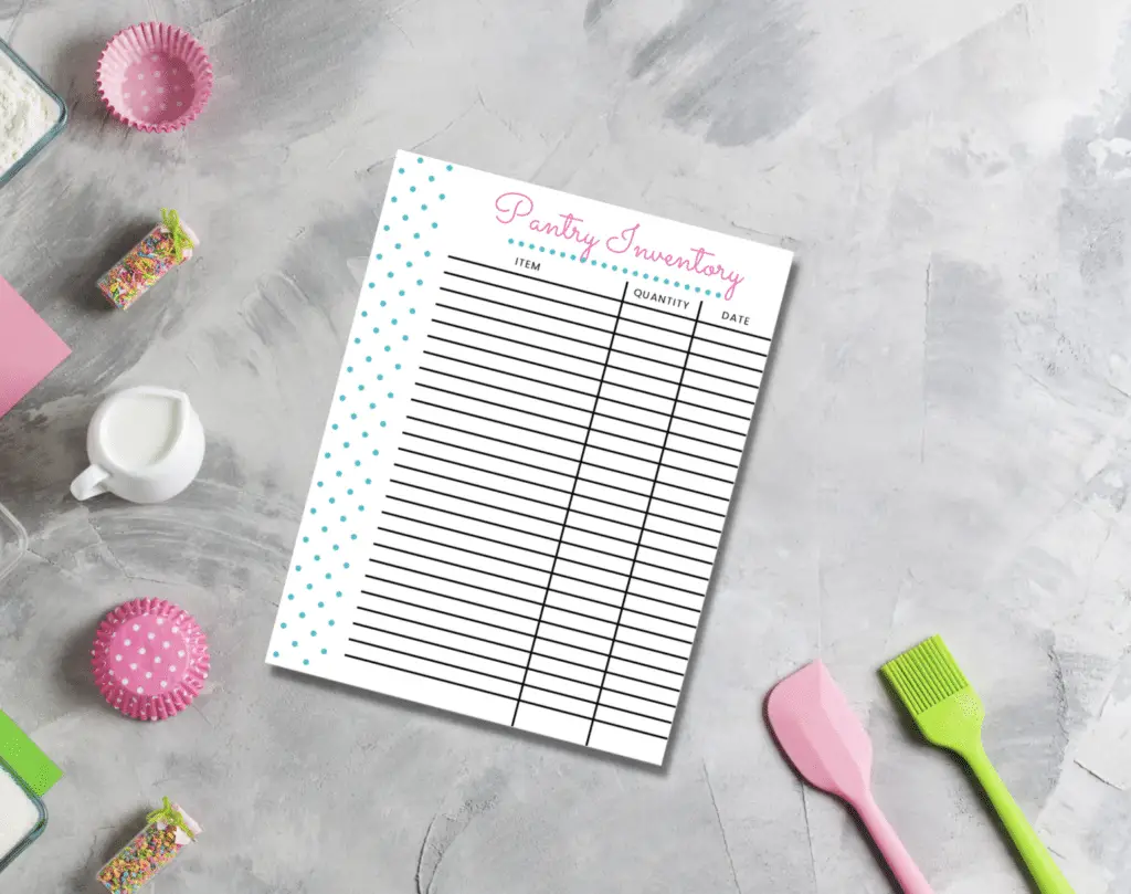 Printable Pantry Inventory on a countertop with baking supplies