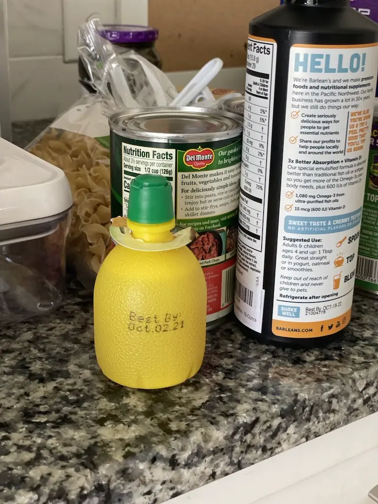 Expired bottle of lemon juice
