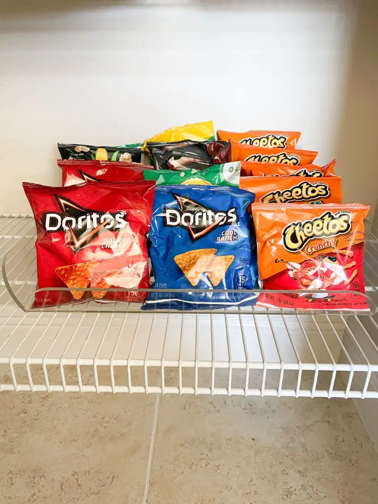 Snack size chips on a acrylic tray