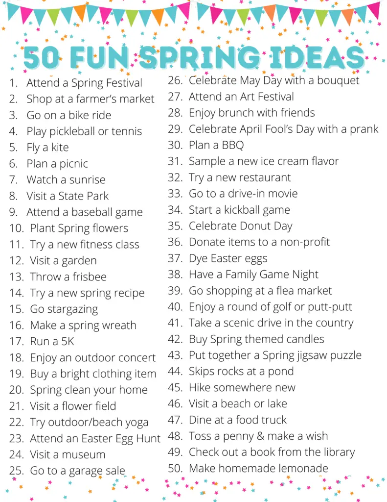 50 Fun Spring Ideas Printable