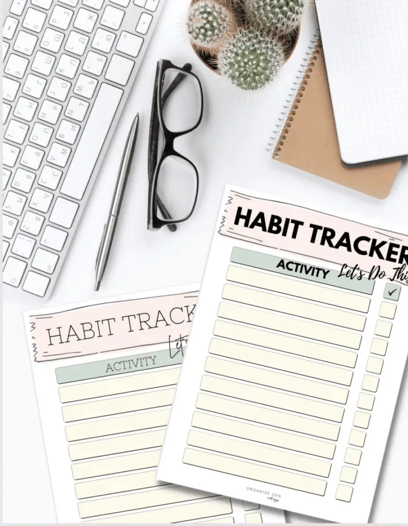 Habit Tracker Printable on a desk